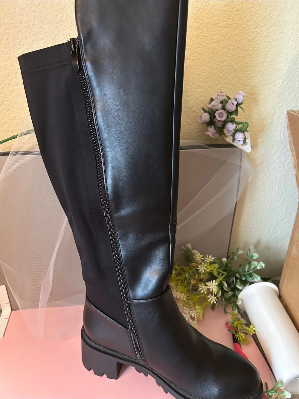 Dream Pairs Black Knee High Chunky Lug Sole Boots